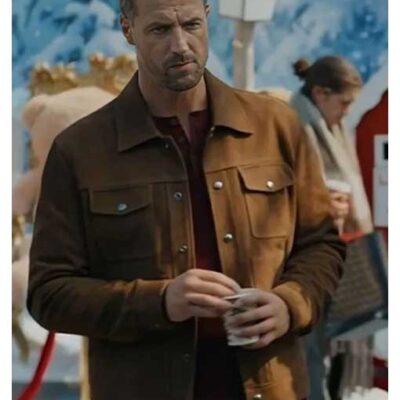 Brendan Penny TV-Movie A Novel Noel 2024 Brown Suede Leather Jacket