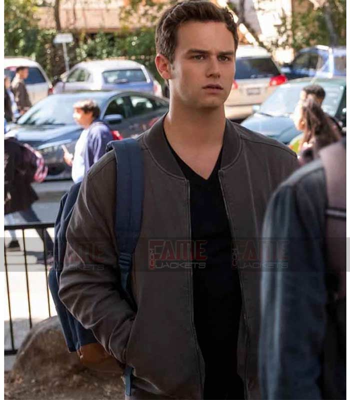 13 Reasons Why S04 Justin Foley Grey Fleece Bomber Varsity Jacket