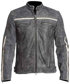 Cafe Racer Vintage Retro Moto Grey Distressed Leather Jacket