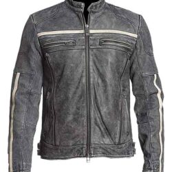 Cafe Racer Vintage Retro Moto Grey Distressed Leather Jacket