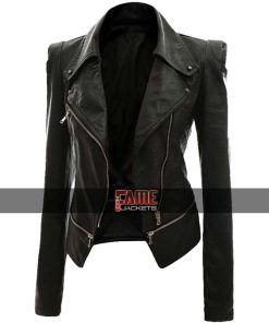 Alabama Women Biker Slim Fit Black Leather Jacket