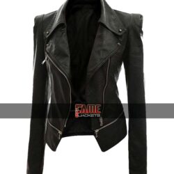Alabama Women Biker Slim Fit Black Leather Jacket