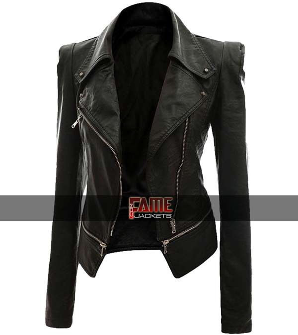 Alabama Women Biker Slim Fit Black Leather Jacket