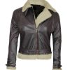 Aviator Dark Brown Leather Shearling Jacket Women