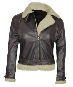 Aviator Dark Brown Leather Shearling Jacket Women