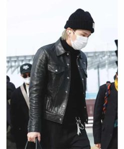 Alternative view of Min Yoon-gi BTS Suga Biker Black Leather Jacket