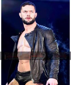 Balor Mens Round Collar Biker Leather Jacket