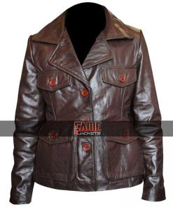 Alternative view of Bedtime Stories Jill Keri Russell Brown Leather Jacket