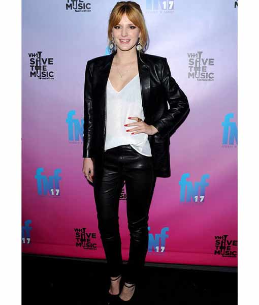 Pre-Grammy Party Bella Thorne Black Leather Blazer - Image 2