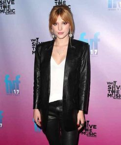 Pre-Grammy Party Bella Thorne Black Leather Blazer