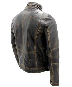 Alternative view of Cafe Racer Biker Style Real Distressed Metal Brown Leather Jacket