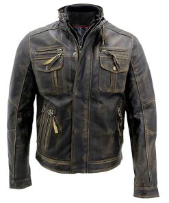 Cafe Racer Biker Style Real Distressed Metal Brown Leather Jacket