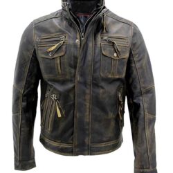 Cafe Racer Biker Style Real Distressed Metal Brown Leather Jacket