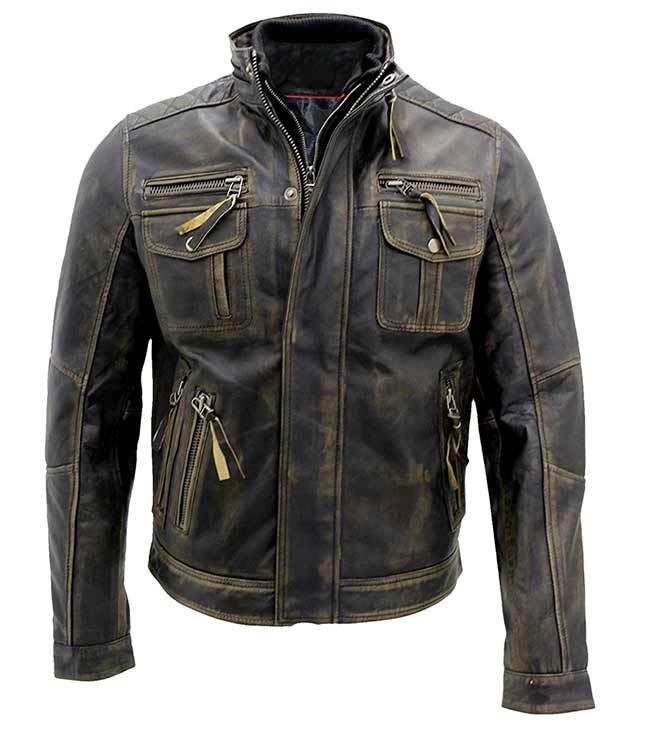 Cafe Racer Biker Style Real Distressed Metal Brown Leather Jacket