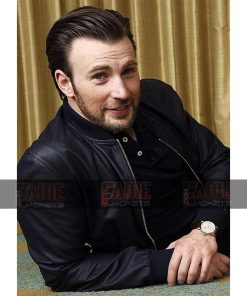 Chris Evans Black Casual Cow Leather Slim Fit Jacket