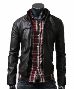 Men Slim Fit Leather Jacket with for Bikers