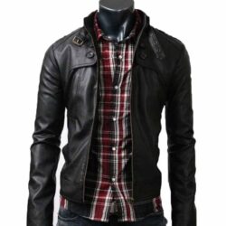Men Slim Fit Leather Jacket with for Bikers