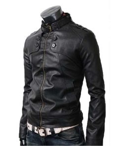 Alternative view of Men Slim Fit Leather Jacket with for Bikers