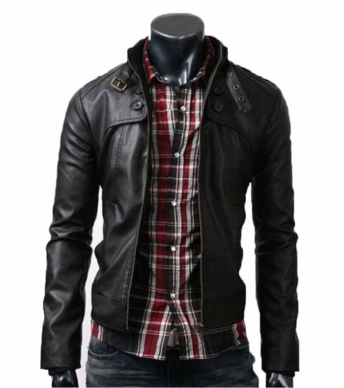 Men Slim Fit Leather Jacket with for Bikers