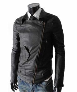 Men Black Slim Fit Multi Pocket Rider Leather Jacket
