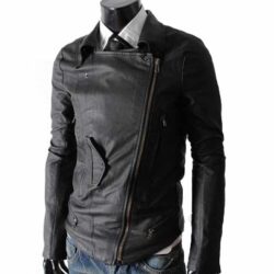 Men Black Slim Fit Multi Pocket Rider Leather Jacket