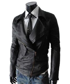Alternative view of Men Black Slim Fit Multi Pocket Rider Leather Jacket