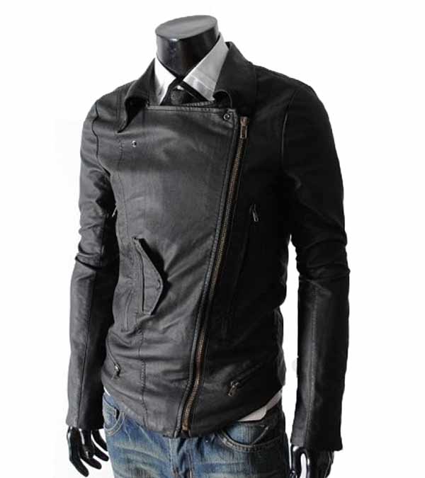 Men Black Slim Fit Multi Pocket Rider Leather Jacket