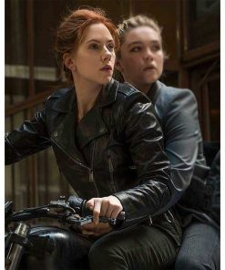 Natasha Romanoff Black Leather Moto Jacket For Women