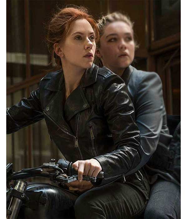 Natasha Romanoff Black Leather Moto Jacket For Women