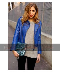 Blue Sheep Leather Motorcycle Jacket For Women