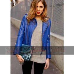 Blue Sheep Leather Motorcycle Jacket For Women