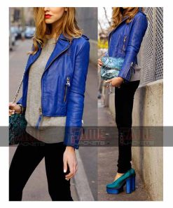 Alternative view of Blue Sheep Leather Motorcycle Jacket For Women