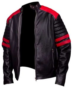 Alternative view of Brad Pitt's Fight Club Black & Red Biker Jacket