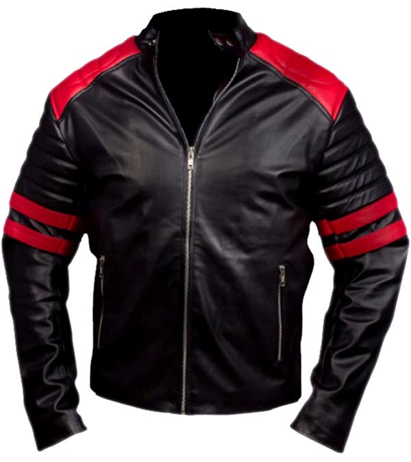 Brad Pitt's Fight Club Black & Red Biker Jacket