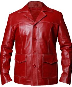 Alternative view of Brad Pitt Fight Club Tyler Durden Red Leather Jacket