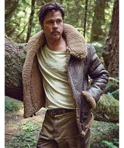 Brad Pitt Shearling Leather Aviator Jacket