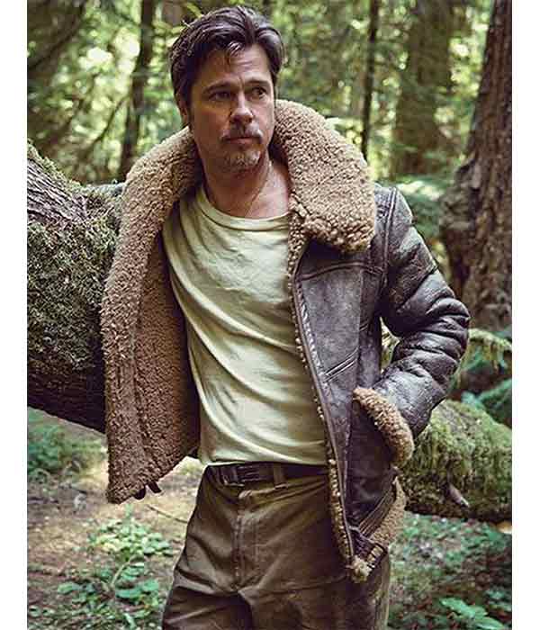 Brad Pitt Shearling Leather Aviator Jacket
