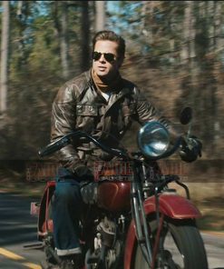 Alternative view of Brad Pitt Vintage Distressed Genuine Leather Jacket Sale