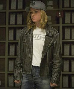 Captain Marvel Distressed Black Leather Biker Jacket