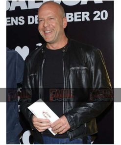 Bruce Willis Mens Black Buffalo Cafe Racer Leather Jacket