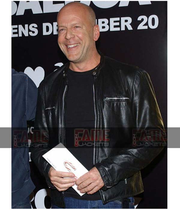 Bruce Willis Mens Black Buffalo Cafe Racer Leather Jacket