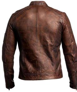 Alternative view of Café Racer Vintage Men's Distressed Brown Leather Jacket