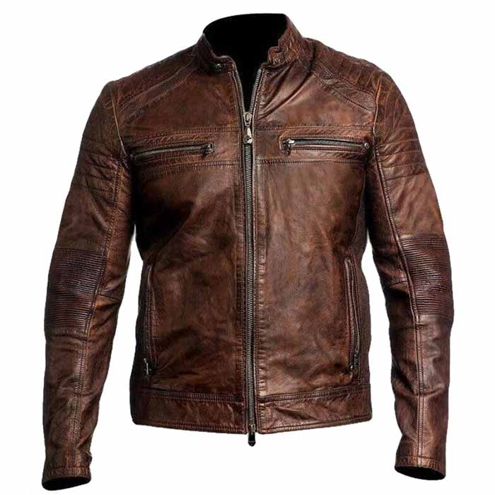 Café Racer Vintage Men's Distressed Brown Leather Jacket