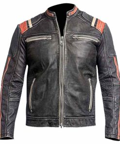 Cafe Racer Retro Vintage Distressed Black Biker Leather Jacket