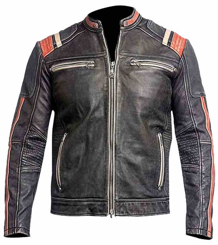 Cafe Racer Retro Vintage Distressed Black Biker Leather Jacket