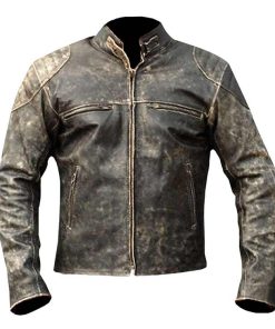Cafe Racer Vintage Retro Moto Distressed Real Black Leather Jacket