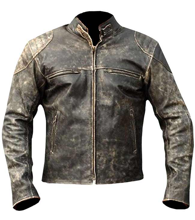 Cafe Racer Vintage Retro Moto Distressed Real Black Leather Jacket