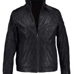 Unisex Diamond Quilted Black Leather Jacket