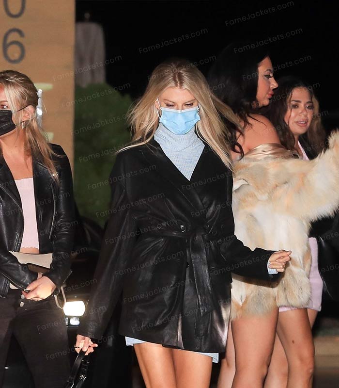 Charlotte McKinney Double Breasted Leather Belted Blazer
