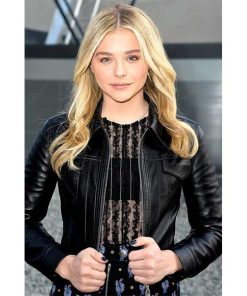 Chloe Moretz Black Leather Cropped Jacket